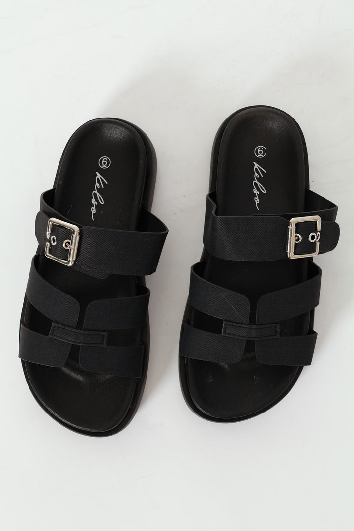 Flatform Buckle Detail H-Mule Sandal - Black
