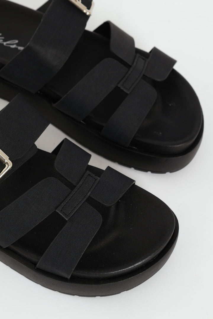 Flatform Buckle Detail H-Mule Sandal - Black