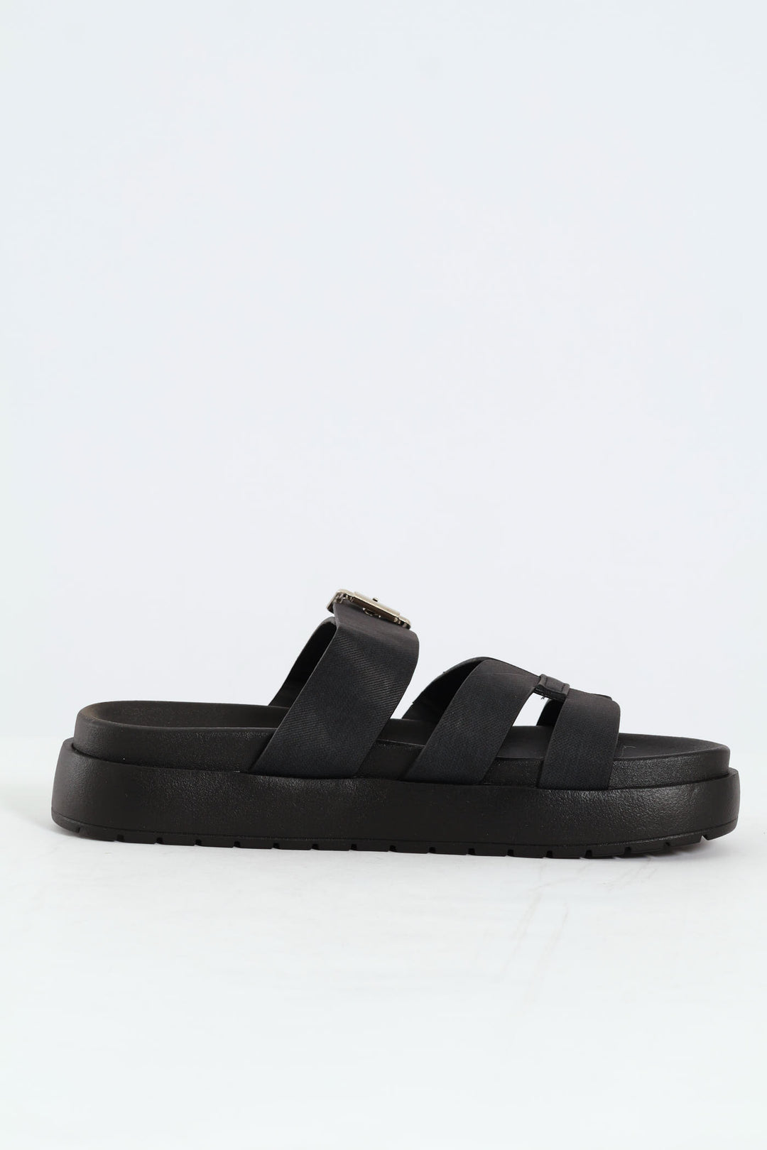 Flatform Buckle Detail H-Mule Sandal - Black