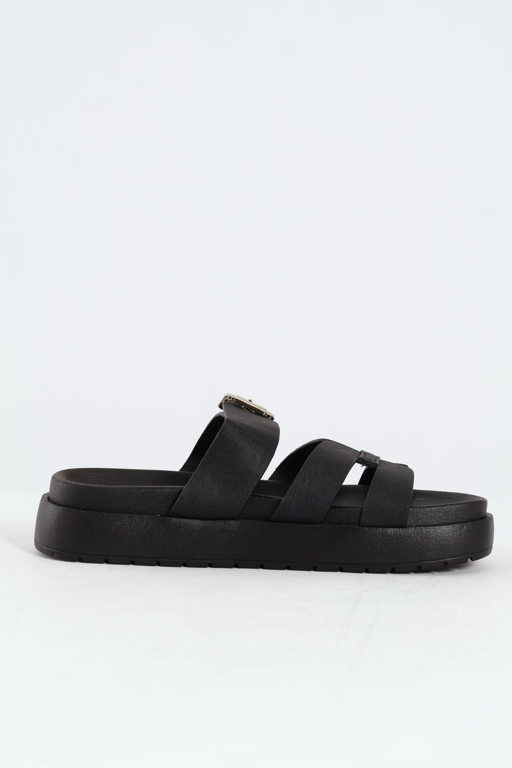Flatform Buckle Detail H-Mule Sandal - Black