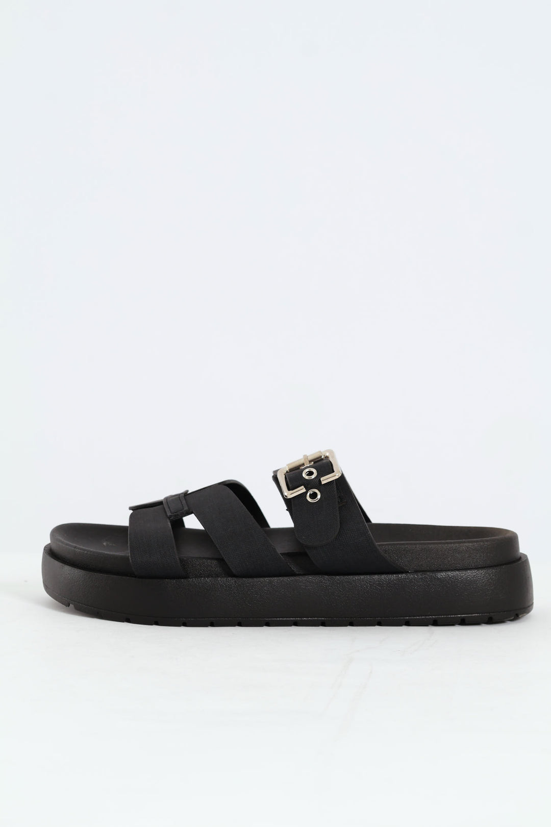 Flatform Buckle Detail H-Mule Sandal - Black