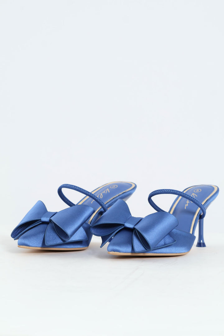 Pointed Big Bow Detail Stiletto Heel - Blue