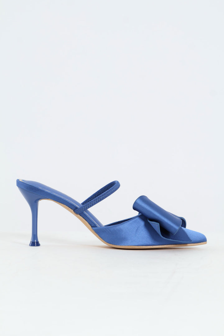 Pointed Big Bow Detail Stiletto Heel - Blue
