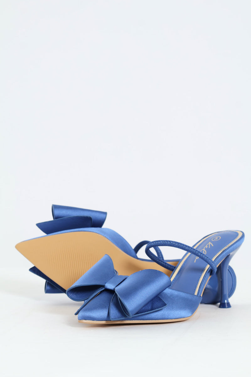 Pointed Big Bow Detail Stiletto Heel - Blue