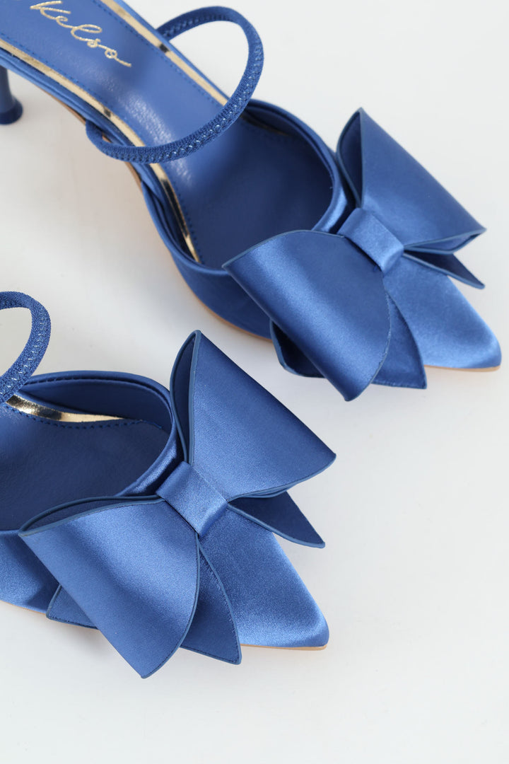 Pointed Big Bow Detail Stiletto Heel - Blue