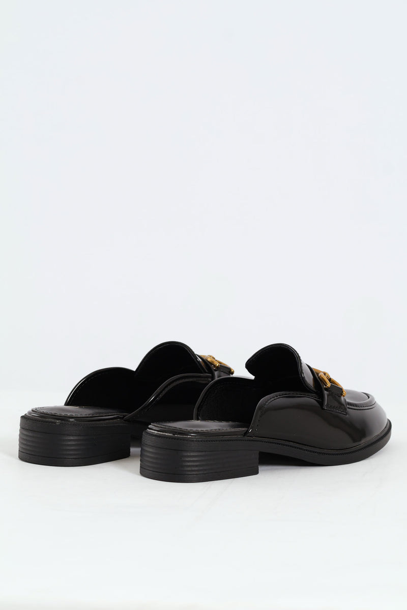 Metal Bar Push In Loafer - Black