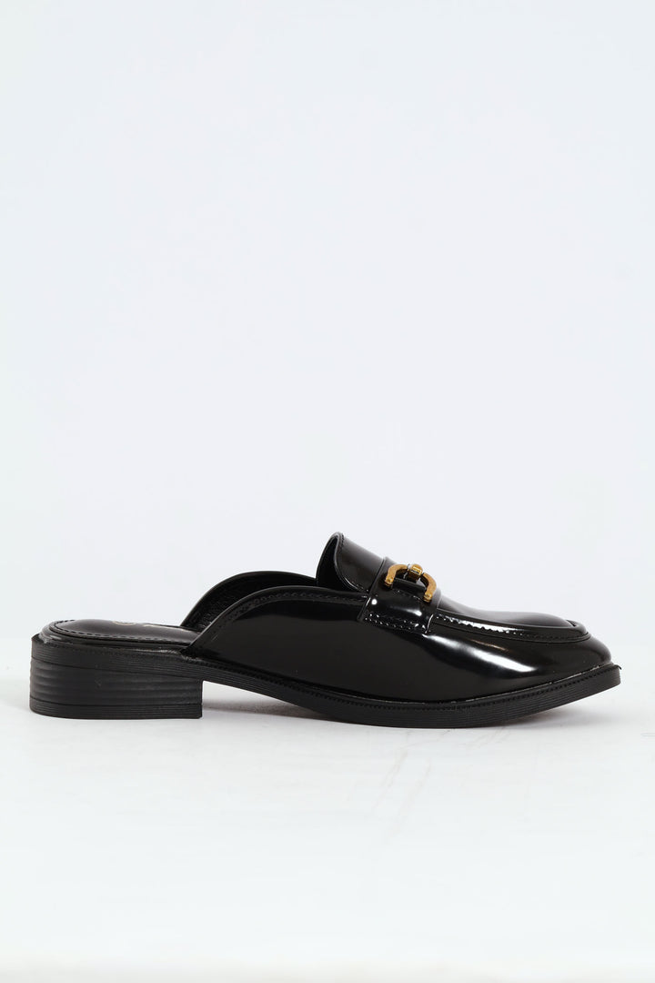 Metal Bar Push In Loafer - Black