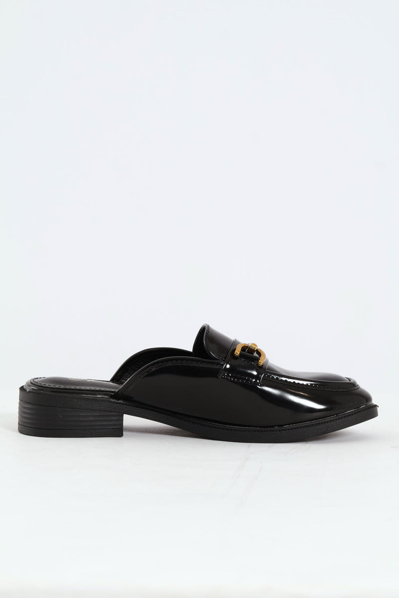 Metal Bar Push In Loafer - Black
