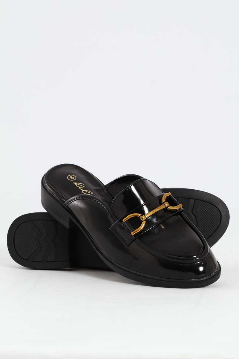 Metal Bar Push In Loafer - Black