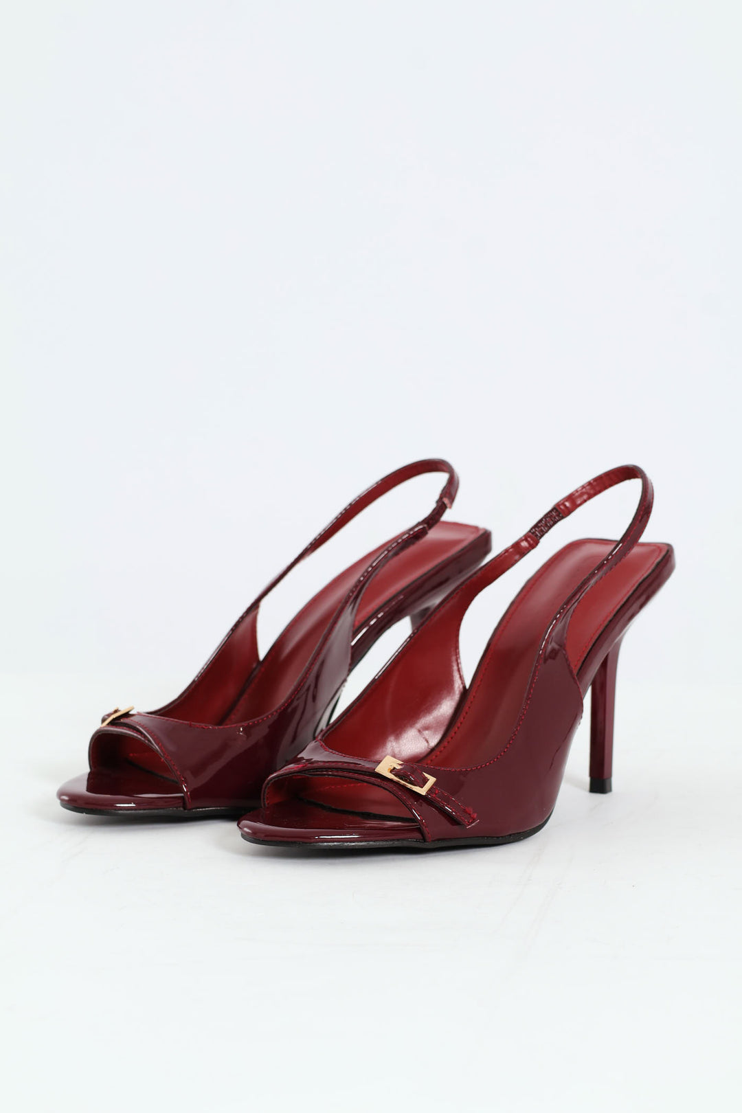 Buckle Detail Slingback Peep Toe Stiletto Heel Burgundy