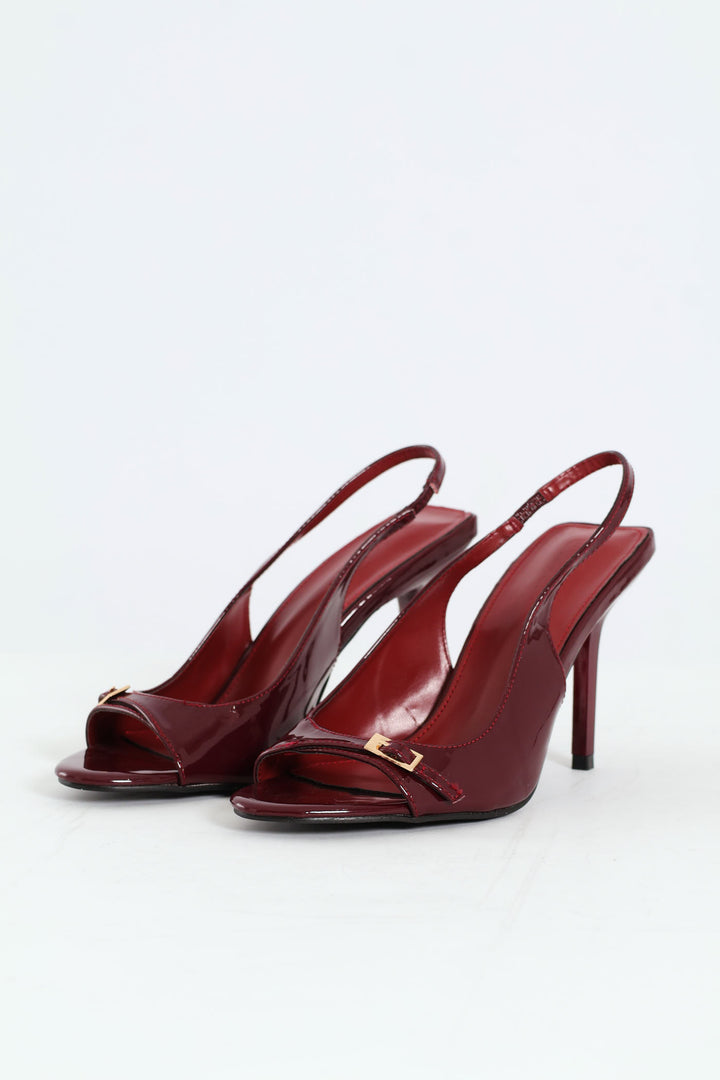 Buckle Detail Slingback Peep Toe Stiletto Heel - Burgundy