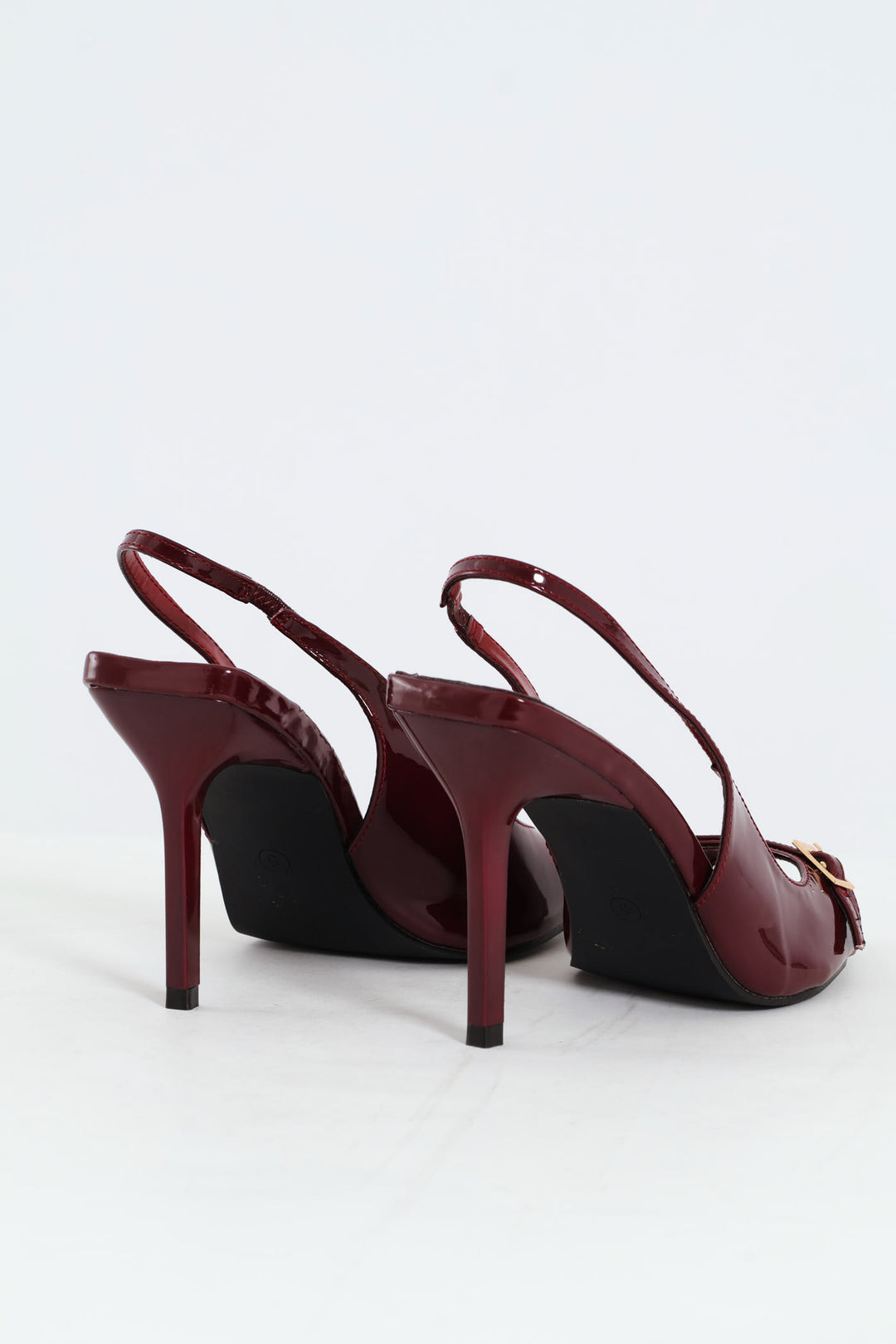 Buckle Detail Slingback Peep Toe Stiletto Heel - Burgundy