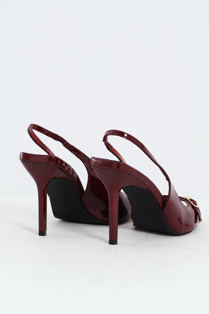 Buckle Detail Slingback Peep Toe Stiletto Heel - Burgundy