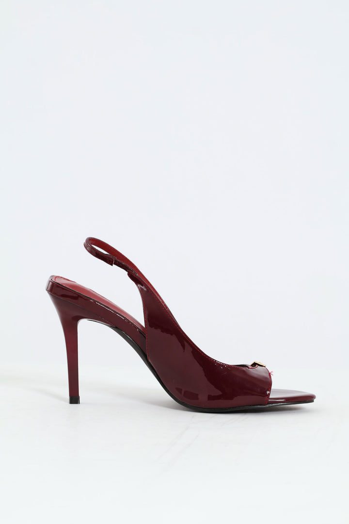 Buckle Detail Slingback Peep Toe Stiletto Heel - Burgundy