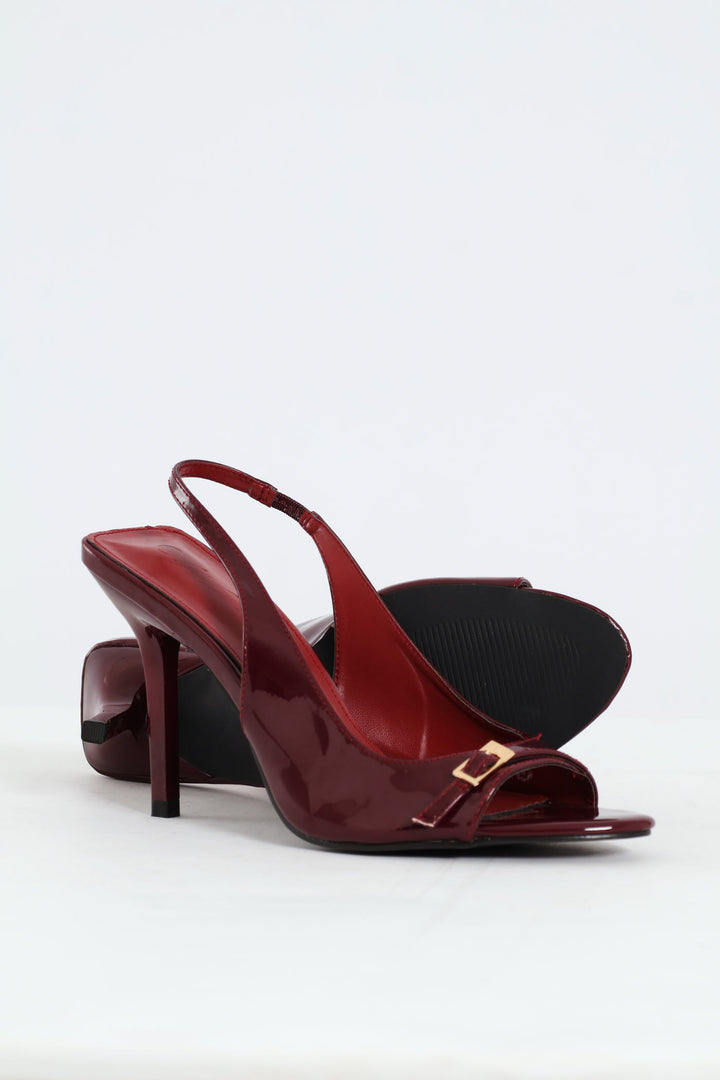 Buckle Detail Slingback Peep Toe Stiletto Heel - Burgundy