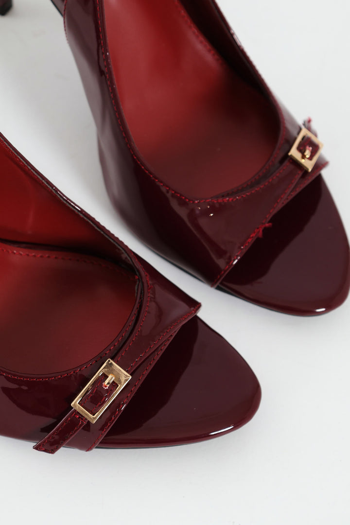 Buckle Detail Slingback Peep Toe Stiletto Heel - Burgundy