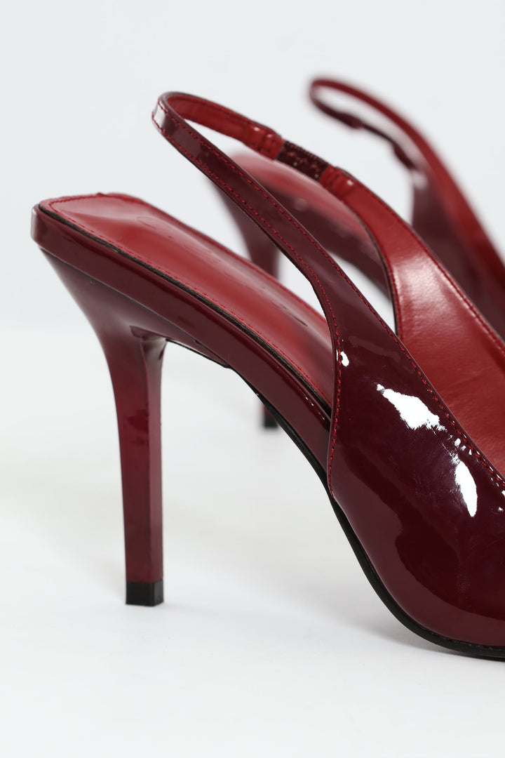 Buckle Detail Slingback Peep Toe Stiletto Heel - Burgundy