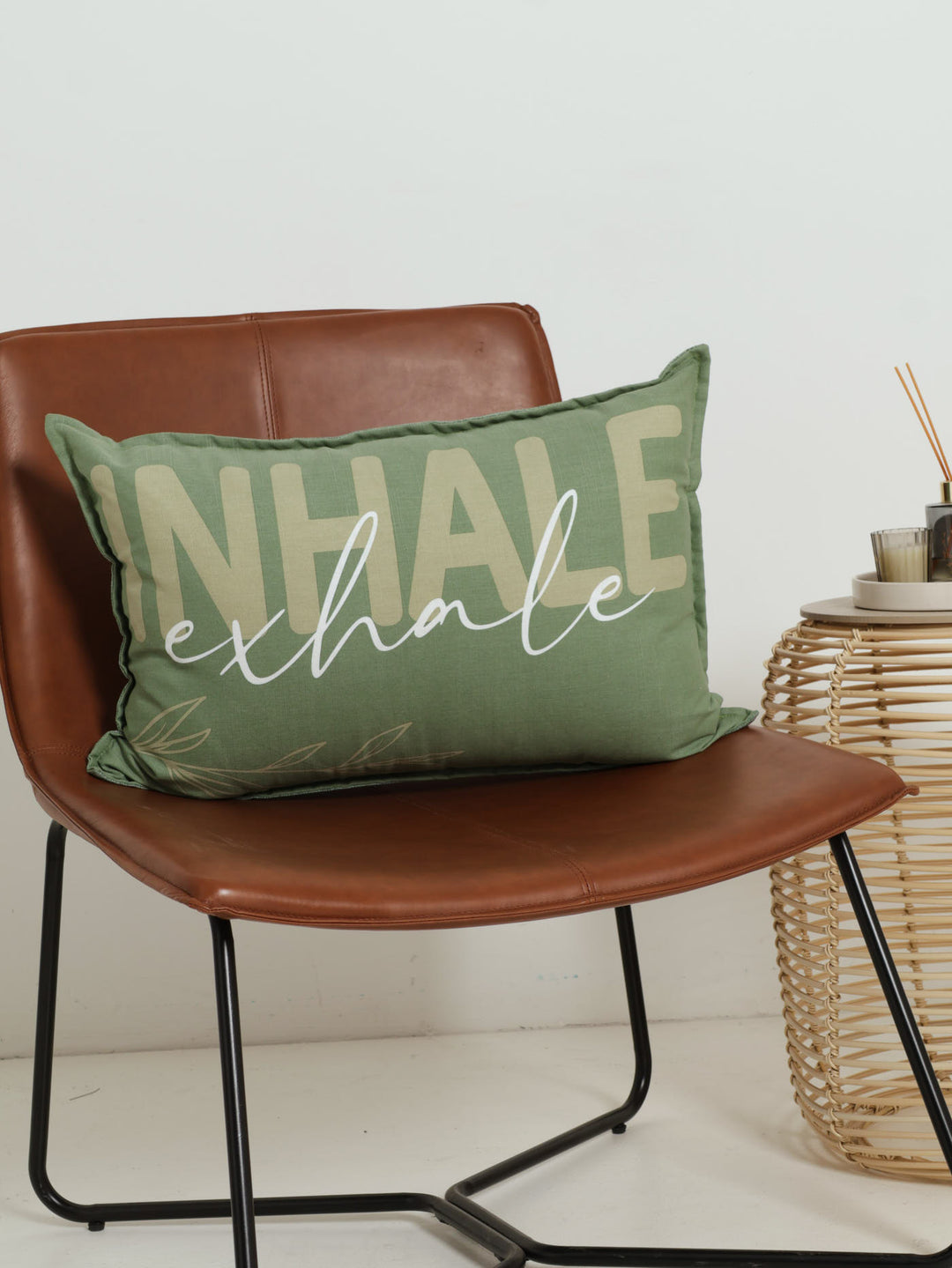 Inhale Exhale Monochrome Script Scatter Cushion - Light Green