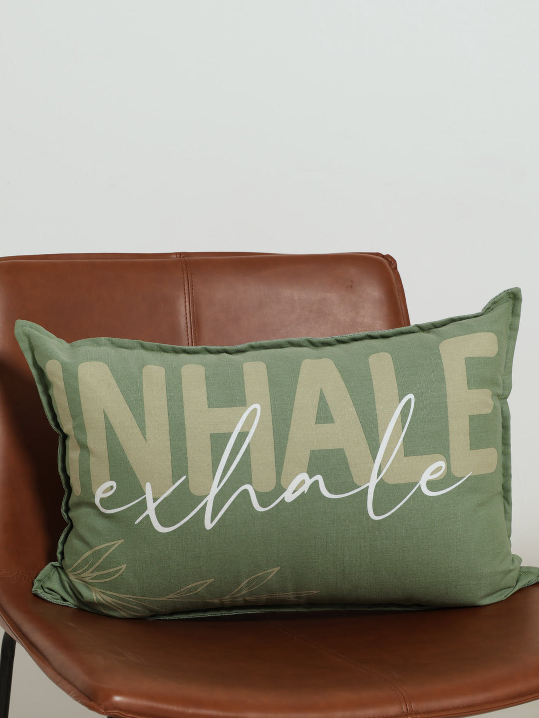 Inhale Exhale Monochrome Script Scatter Cushion - Light Green