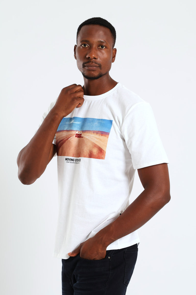 Driving Through Mojave Desert Car Tee - White