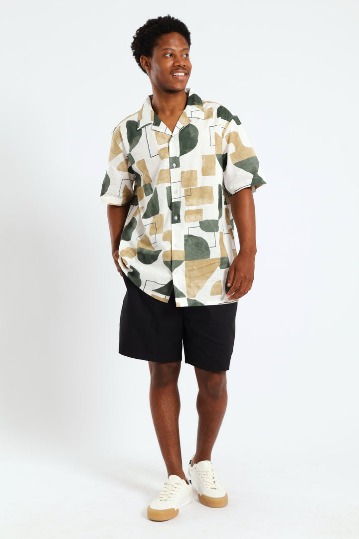 Geo Print Cotton Slub Shirt - Green