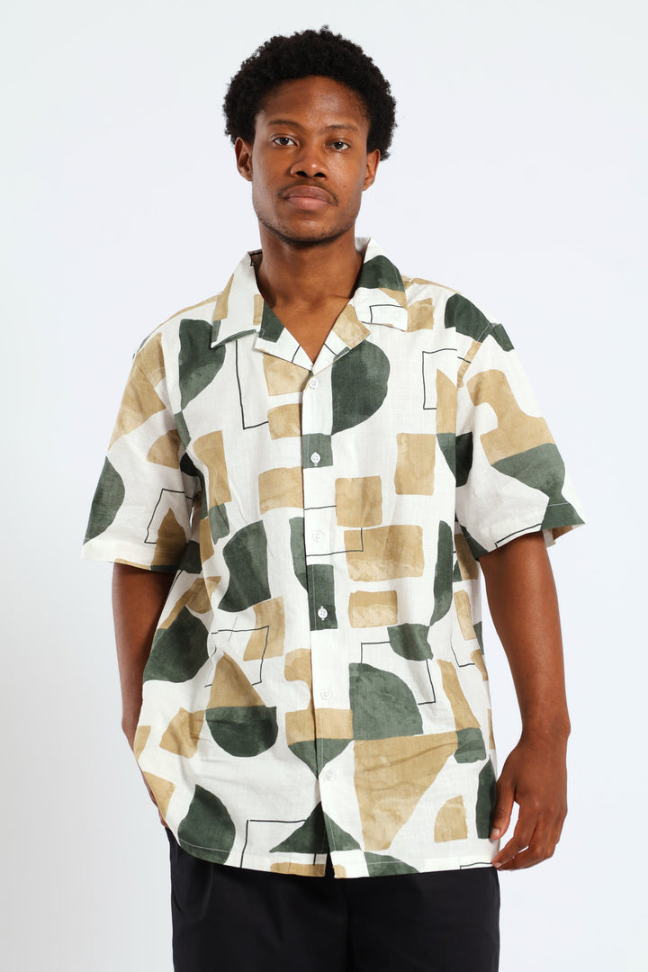 Geo Print Cotton Slub Shirt - Green