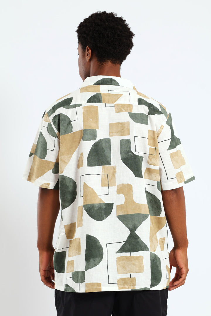 Geo Print Cotton Slub Shirt - Green