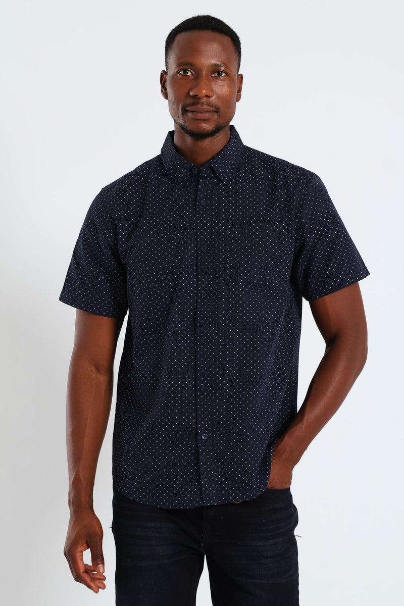 Dot Button Down Shirt - Navy