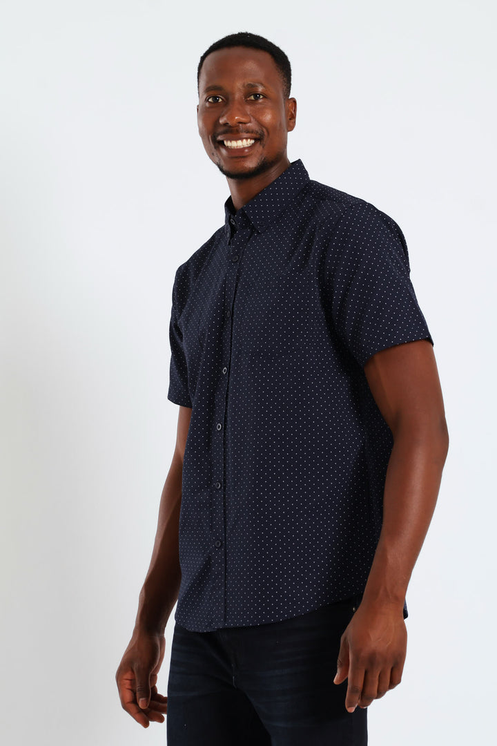 Dot Button Down Shirt - Navy