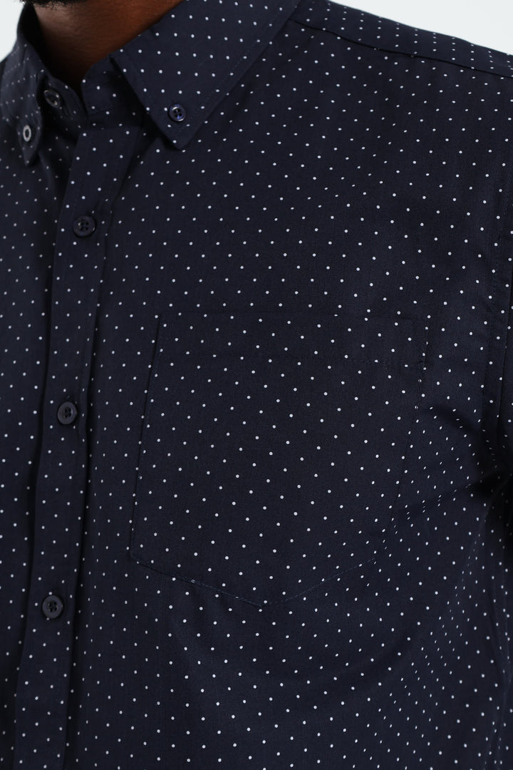 Dot Button Down Shirt - Navy