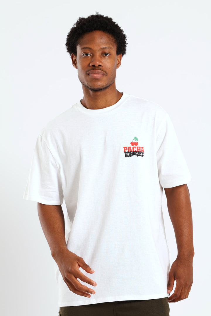 Cherry Front & Back Print Tee - White