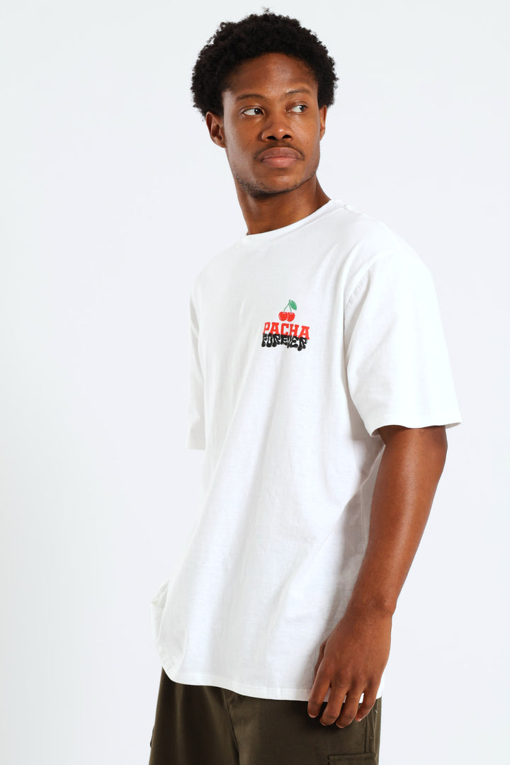 Cherry Front & Back Print Tee - White