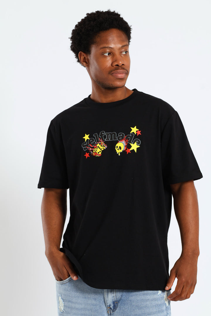 Money Skull Back & Front Print Tee - Black