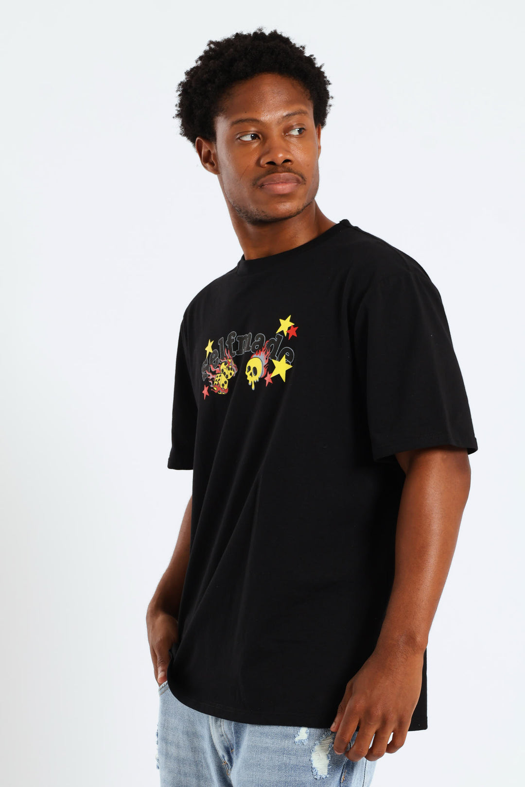 Money Skull Back & Front Print Tee - Black
