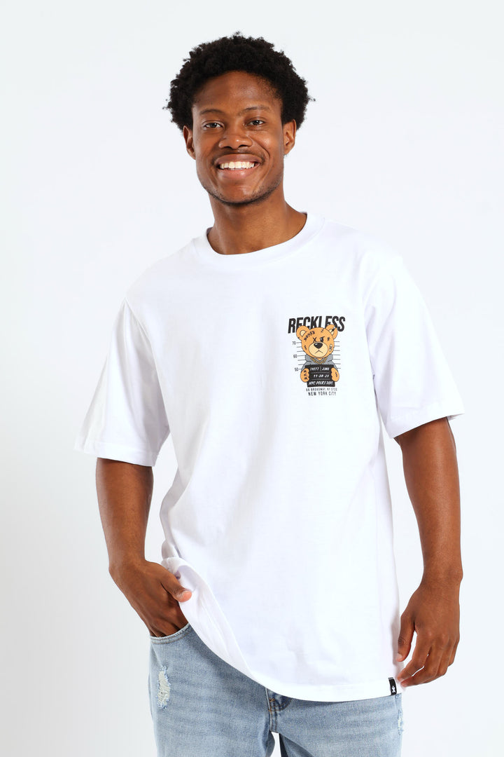 Crime Teddy Front & Back Print Tee - White