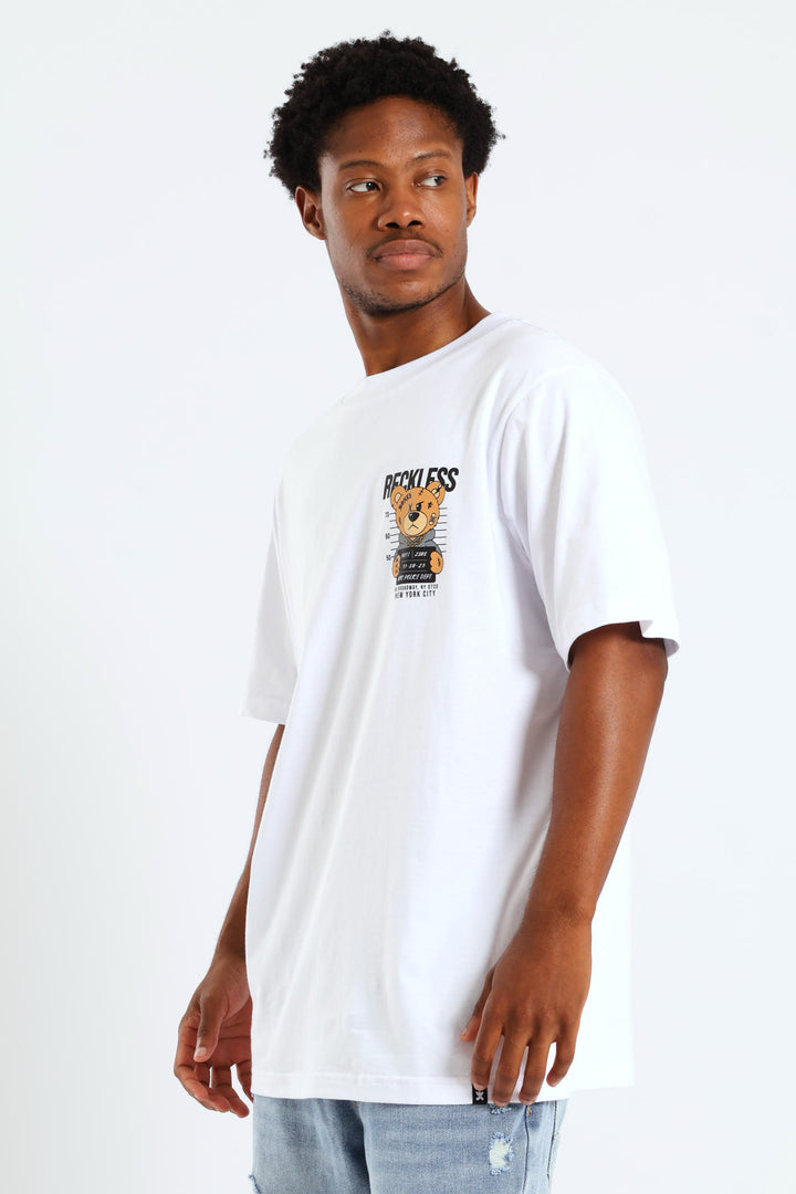 Crime Teddy Front & Back Print Tee - White