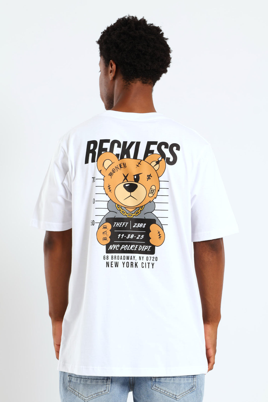 Crime Teddy Front & Back Print Tee - White