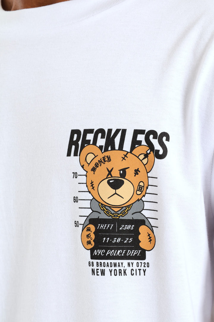 Crime Teddy Front & Back Print Tee - White