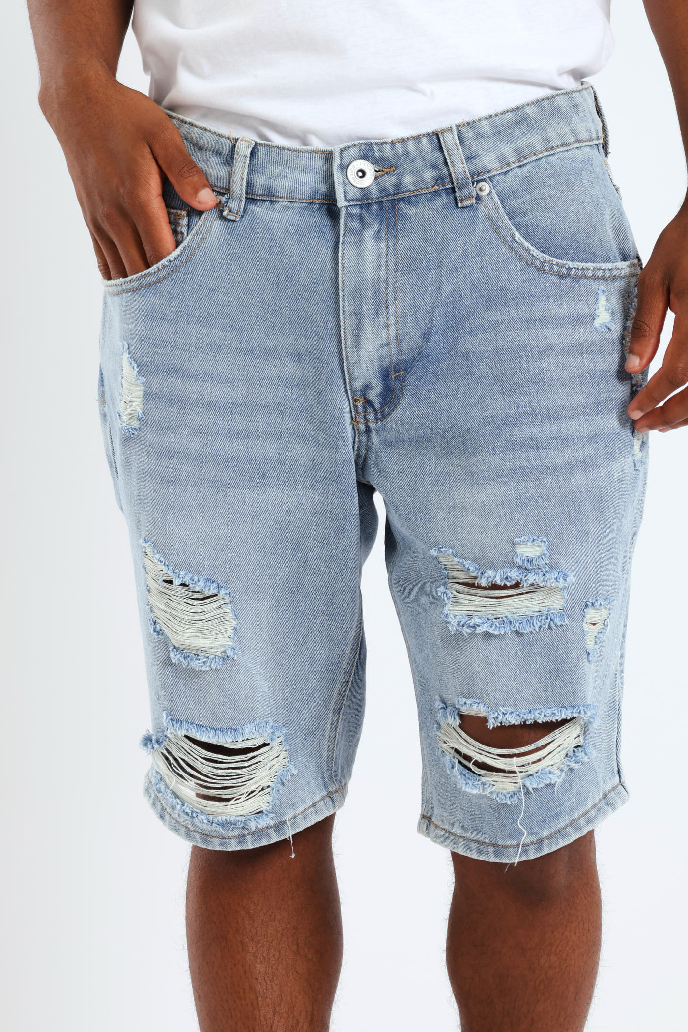 Mens Rip & Repair Denim Shorts - Light Wash – Edgars