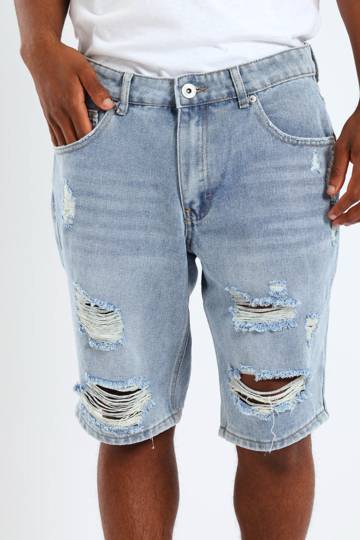 Rip & Repair Denim Shorts - Light Wash