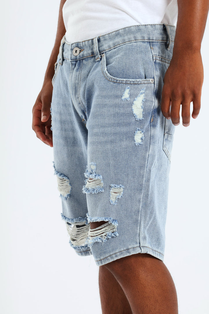 Rip & Repair Denim Shorts - Light Wash