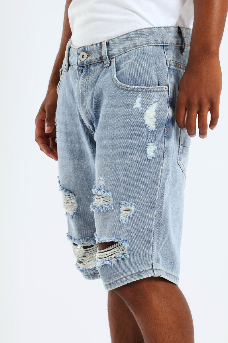Rip & Repair Denim Shorts - Light Wash