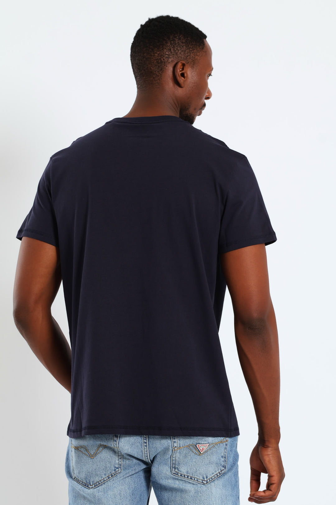 Short Sleeve Flower Embroidered Tee - Navy