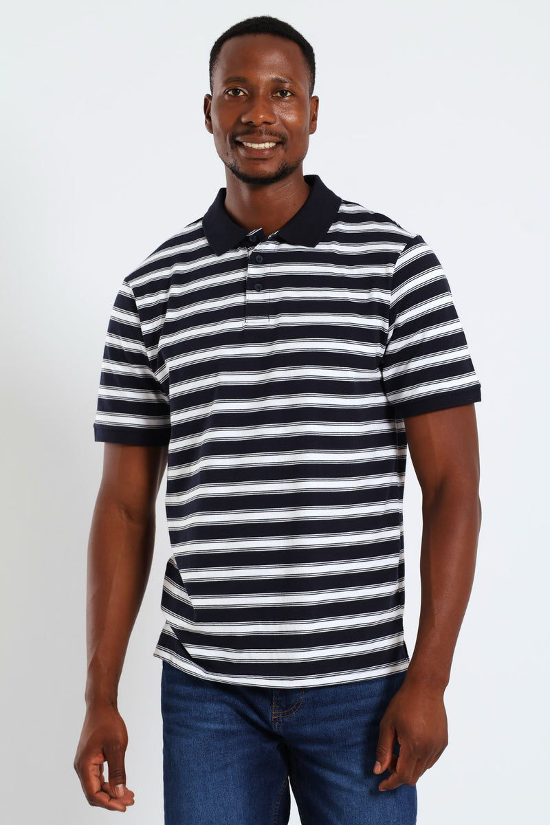 Wide & Thin Stripe Golfer - Navy