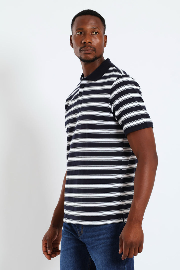 Wide & Thin Stripe Golfer - Navy