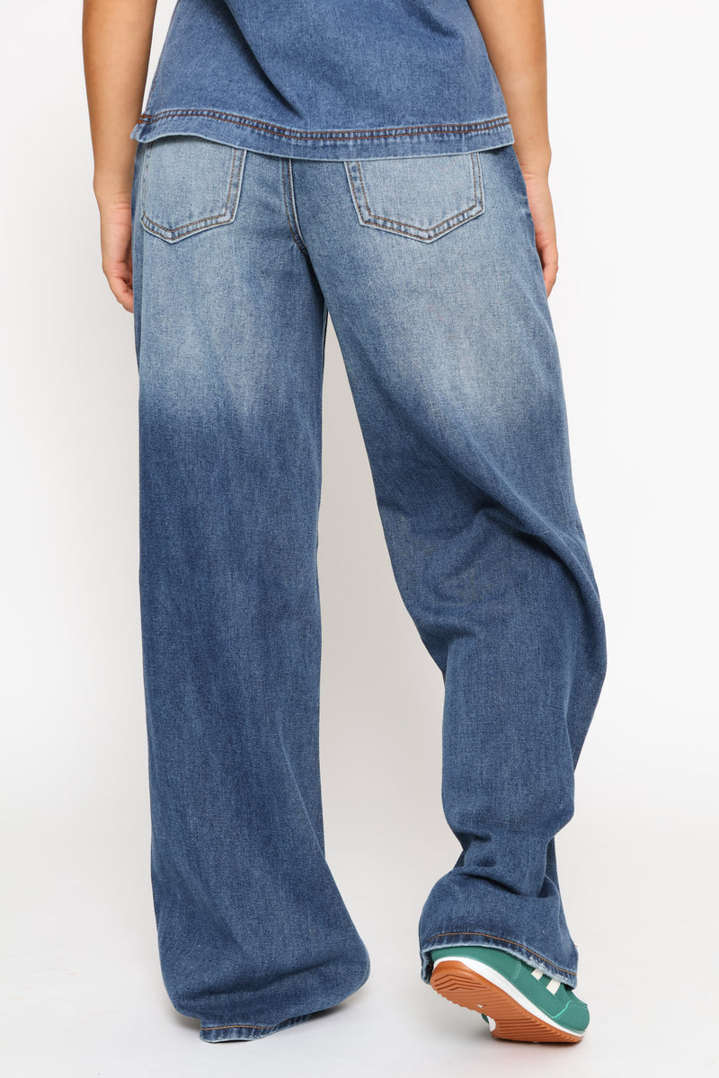 Low Rise Wide Leg Denim - Salty Dark Wash