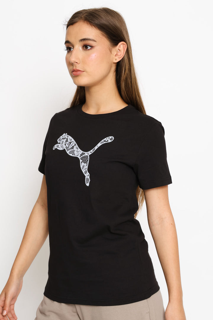 Graphics Lace Cat Tee - Black