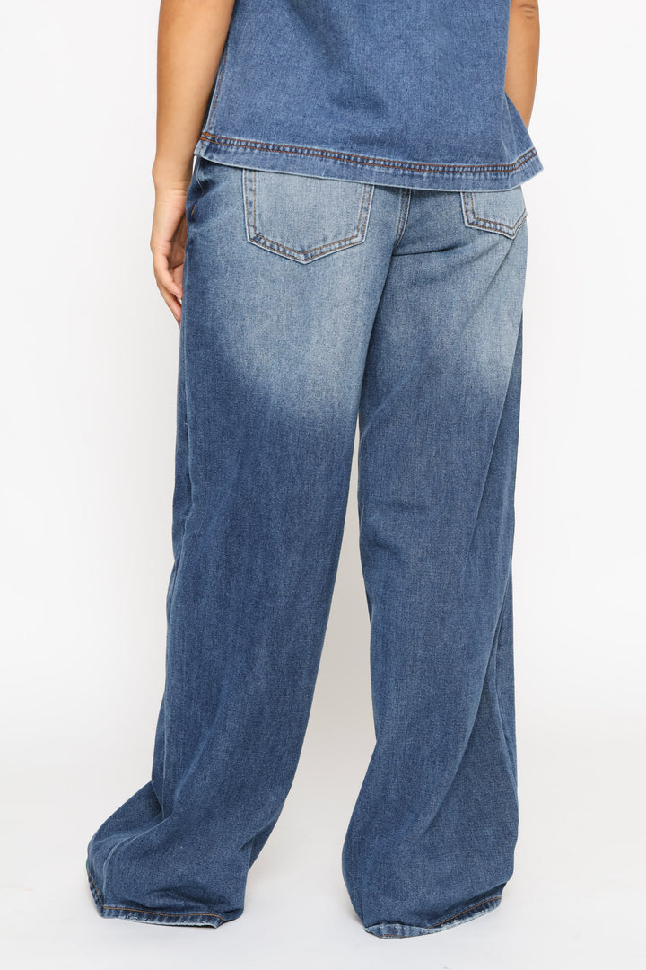 Low Rise Wide Leg Denim - Salty Dark Wash