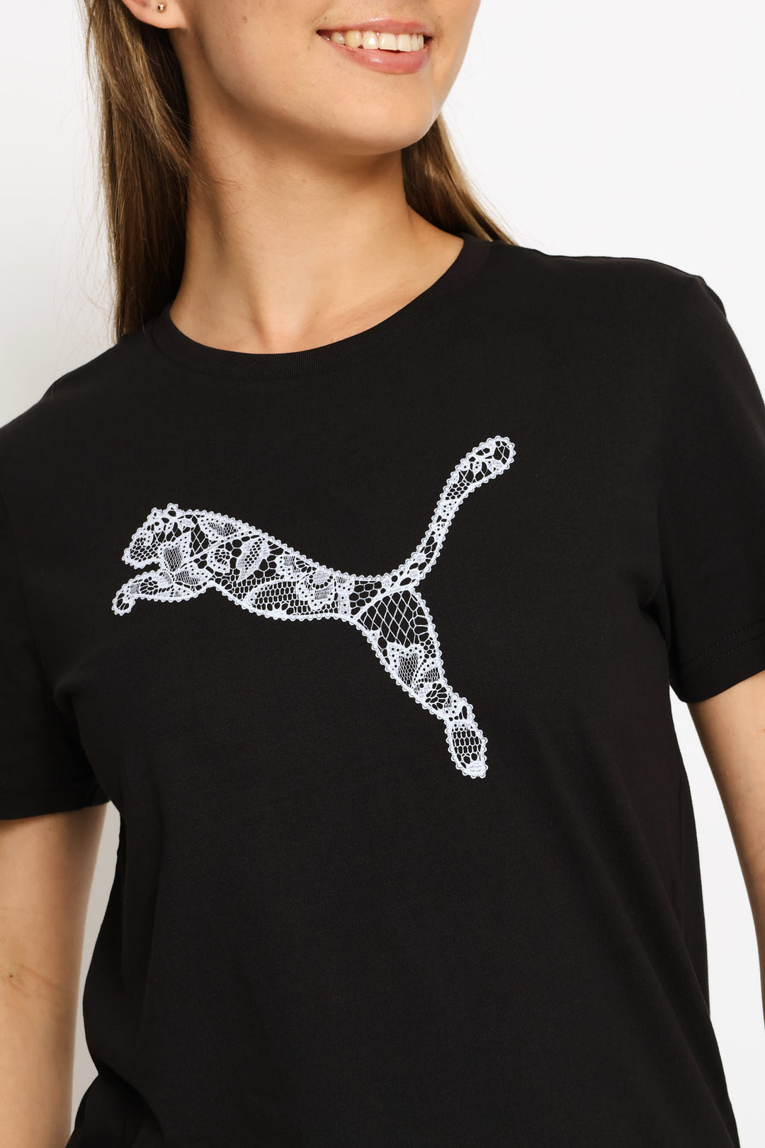 Graphics Lace Cat Tee - Black