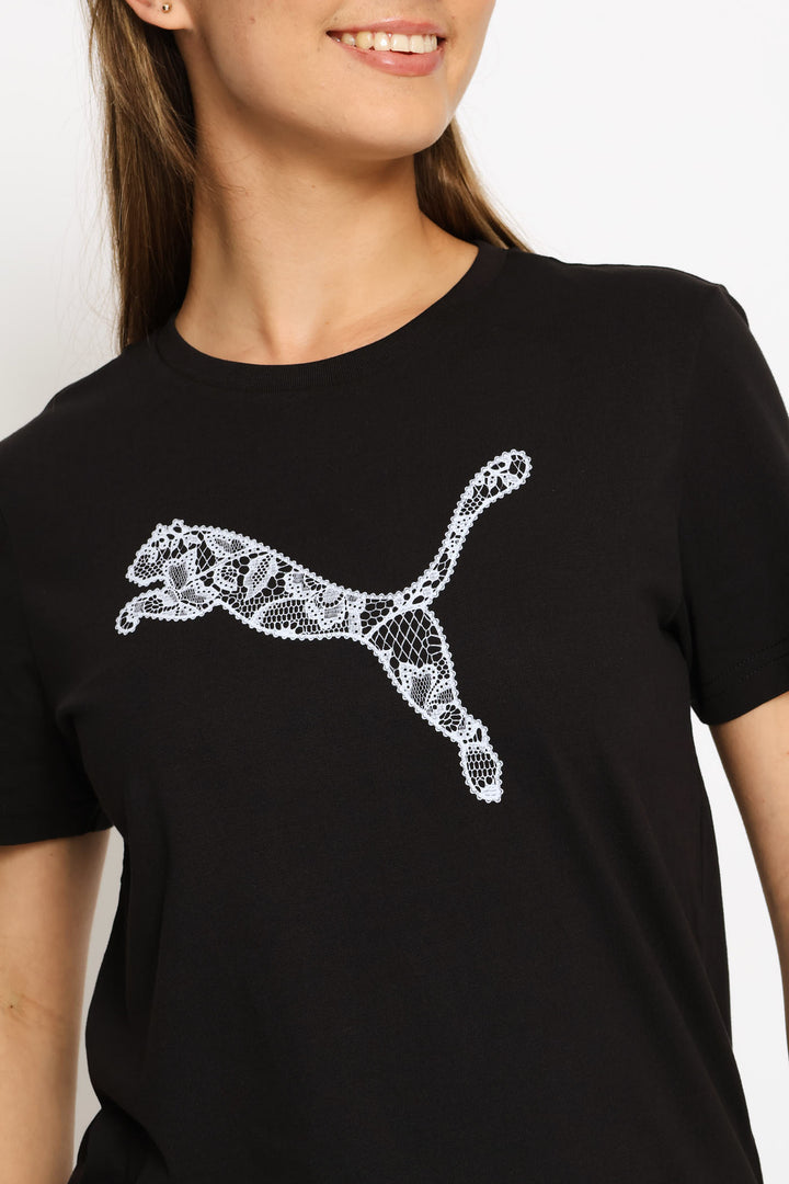Graphics Lace Cat Tee - Black